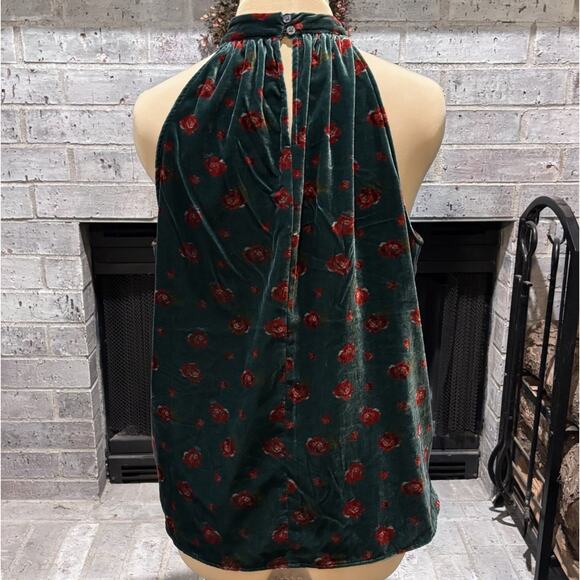 NWT Loft Shirred Floral Velvet Sleeveless Halter Top Size XL Green Flowy - Picture 6 of 7